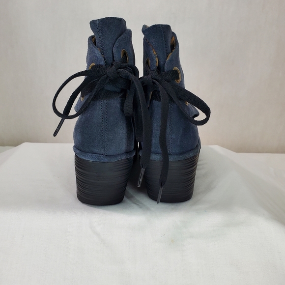 Fly London Women's Size EU 37 Yama Blue Suede Ankle Boots Wedge Lace Up - Picture 10 of 11